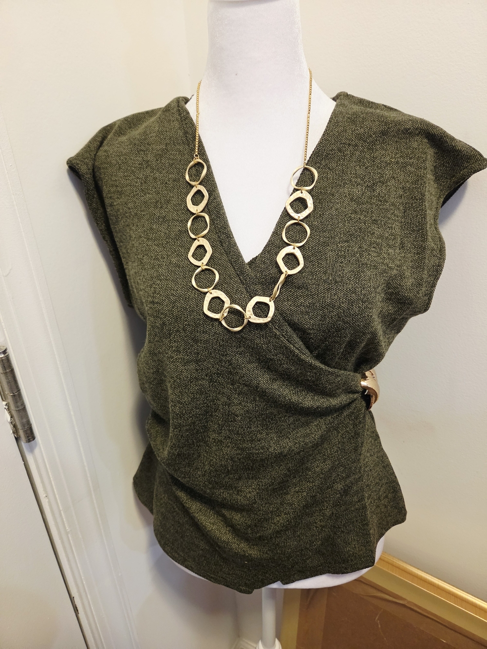 TRUTH NWT Olive Green Faux Wrap Knit Top